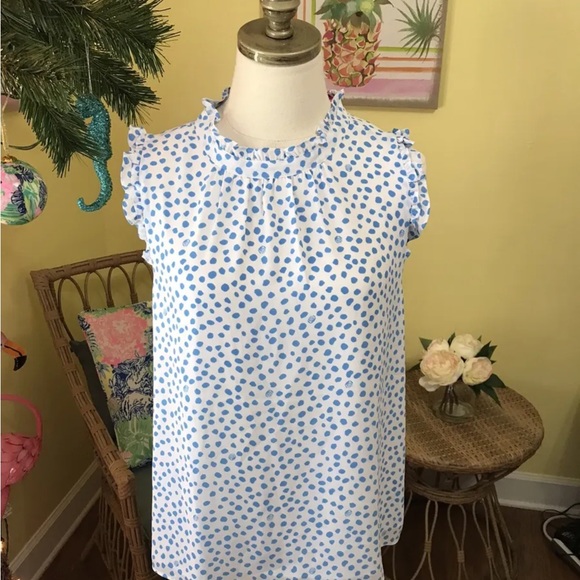 Lilly Pulitzer NWT Cambria Top Zanzibar Blue Lillys Dot Inverse $118 Size XXS - Picture 2 of 13